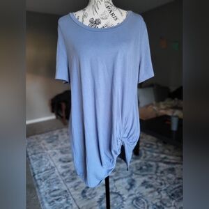 just be Light Blue Short Sleeve Knot Hem Tunic